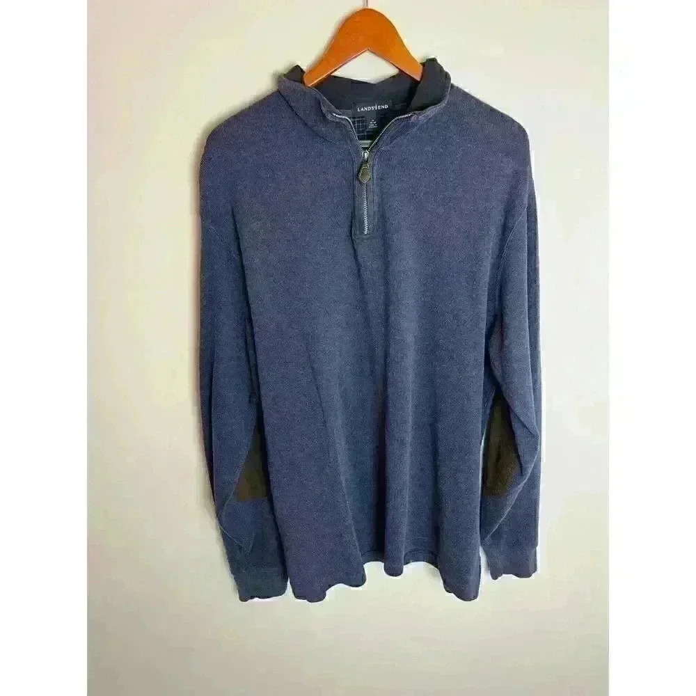 Lands' End Quarter Zip Elbow Patch Baumwool Cotton Pullover Sweater Men's Sz XL